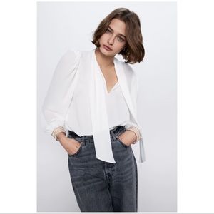 ZARA BEADED BLOUSE WITH TIE